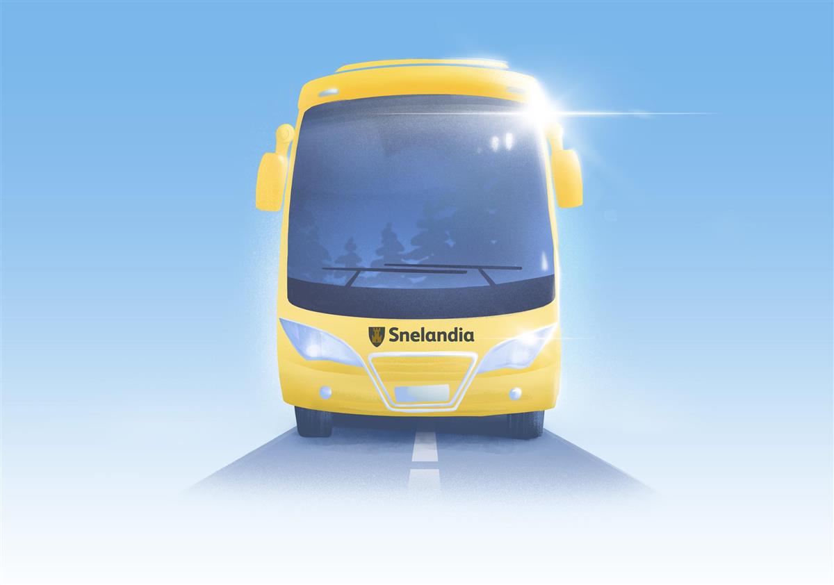 Illustrasjon gul buss - Klikk for stort bilde